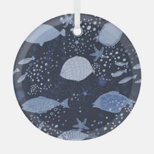 Monochrome sleeping fishes, dark pattern. glass tree decoration