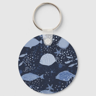 Monochrome sleeping fishes, dark pattern. key ring