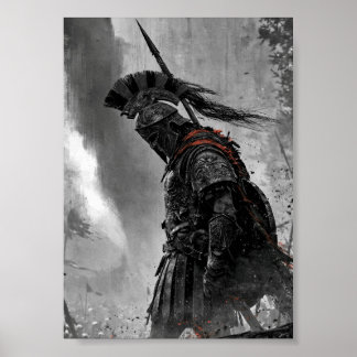 Monochrome Spartan Warrior in Ornate Armour Poster