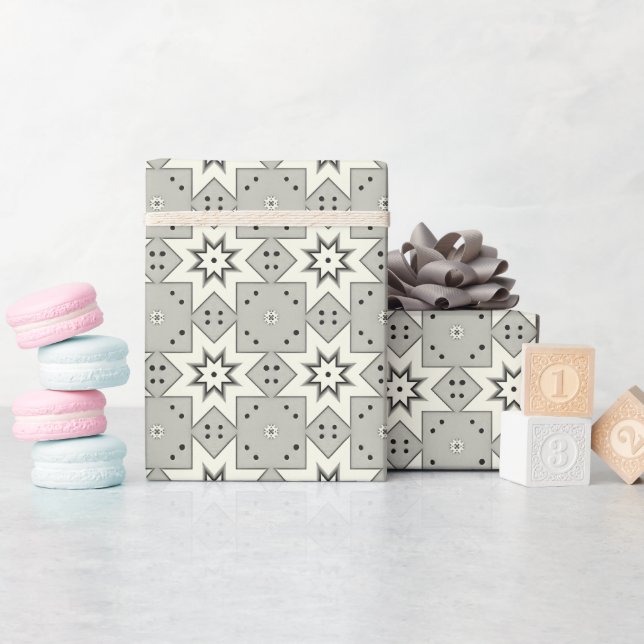 Monochrome Stars and Dots Wrapping Paper (Baby Shower)