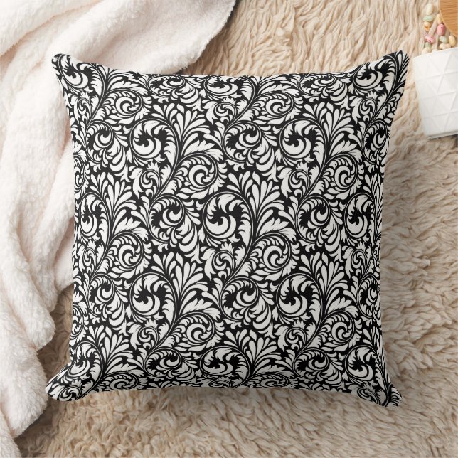 Monochrome Swirls Throw Pillow (Blanket)