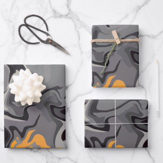 Monochrome Swirls with Fiery Highlights Wrapping Paper Sheet