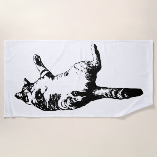 Monochrome Tabby Lines Beach Towel