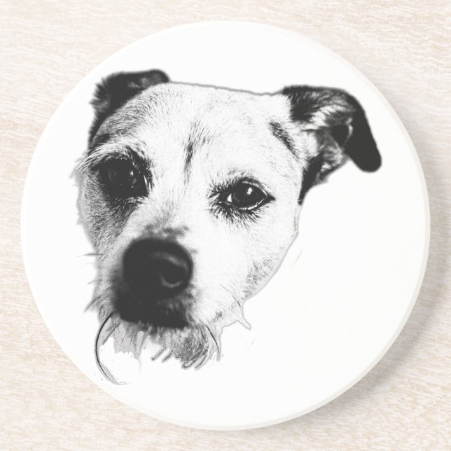 Monochrome Terrier Mix Face Coaster (Front)