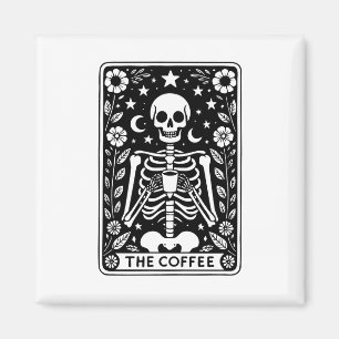 Monochrome "The Coffee" Skeleton Tarot Card   Magnet