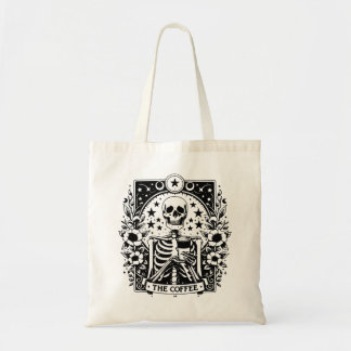 Monochrome "The Coffee" Skeleton Tarot Card | Tote Bag