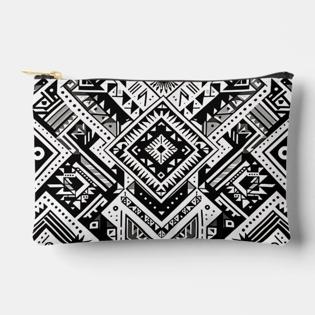 Monochrome Tribal- Bold Symmetry in Black Accessory Pouch (Front)