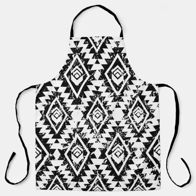 Monochrome tribal ethnic seamless pattern apron (Front)