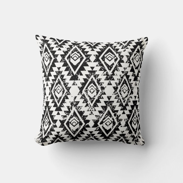 Monochrome tribal ethnic seamless pattern cushion (Front)
