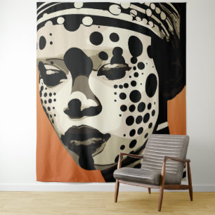 Monochrome Tribal Woman Portrait Art Tapestry