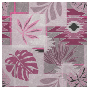 Monochrome tropical botanical patchwork Fabric