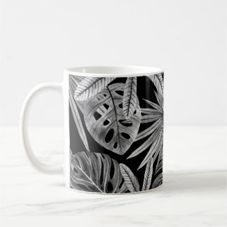 Monochrome Tropical, Watercolor Leaves Texture. Coffee Mug