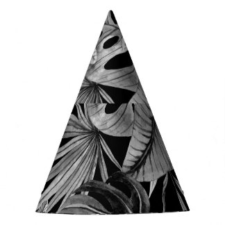 Monochrome Tropical, Watercolor Leaves Texture. Party Hat