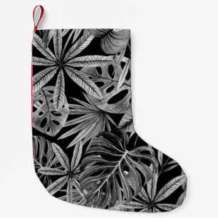Monochrome Tropical, Watercolor Leaves Texture. Small Christmas Stocking