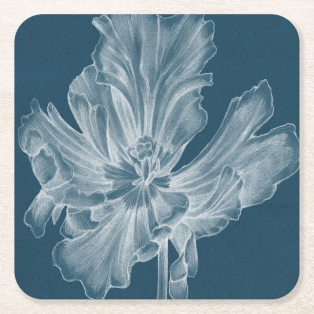 Monochrome Tulip II Square Paper Coaster (Front)