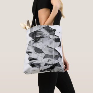 Monochrome Urban Graffiti Woman Beauty Portrait Tote Bag