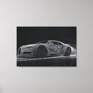 Monochrome Velocity   Automobile Art (36" x 24") Canvas Print