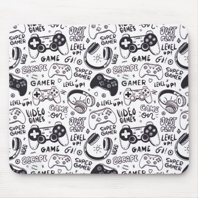 Monochrome Video Game Doodle Mouse Pad  (Front)