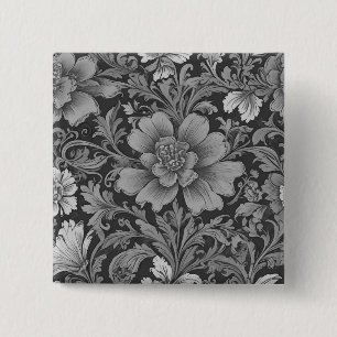 Monochrome Vintage Floral Pattern 15 Cm Square Badge