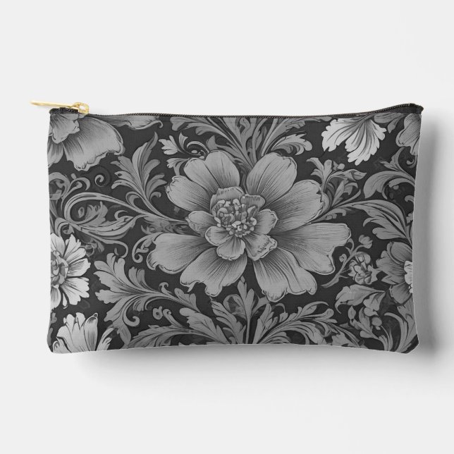 Monochrome Vintage Floral Pattern  Accessory Pouch (Front)