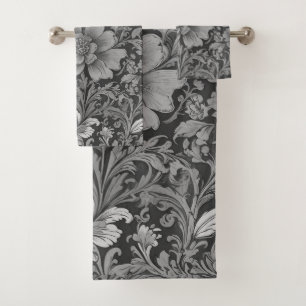 Monochrome Vintage Floral Pattern Bath Towel Set