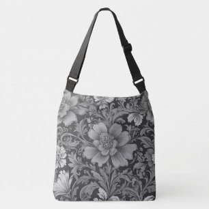 Monochrome Vintage Floral Pattern  Crossbody Bag