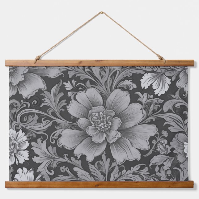 Monochrome Vintage Floral Pattern  Hanging Tapestry (Front)