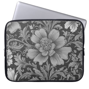 Monochrome Vintage Floral Pattern  Laptop Sleeve