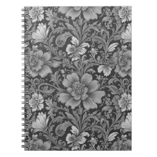Monochrome Vintage Floral Pattern Notebook