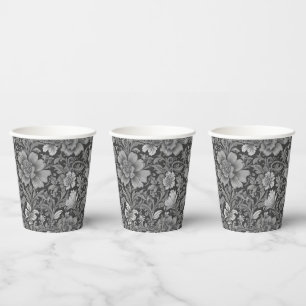 Monochrome Vintage Floral Pattern Paper Cups