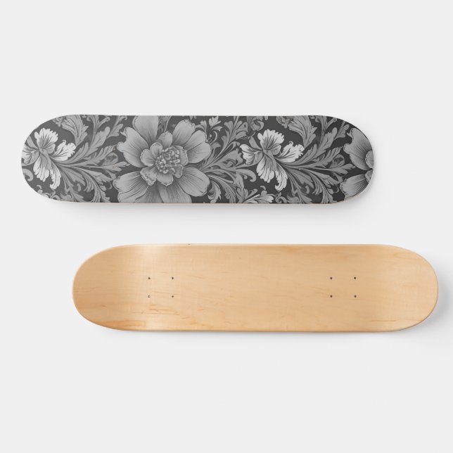 Monochrome Vintage Floral Pattern  Skateboard (Horz)