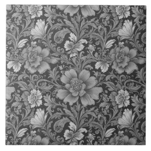 Monochrome Vintage Floral Pattern  Tile