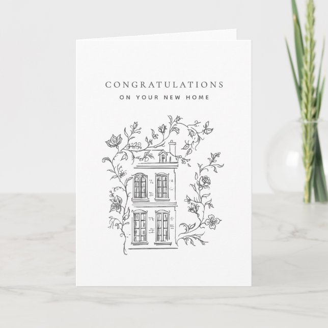 Monochrome Vintage House New Home Congratulations Card (Front)