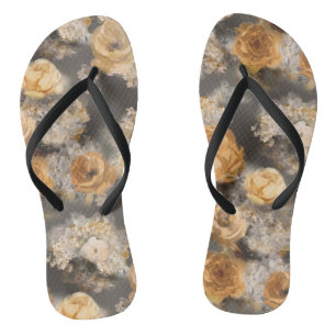 monochrome watercolor golden decorative flowers on jandals