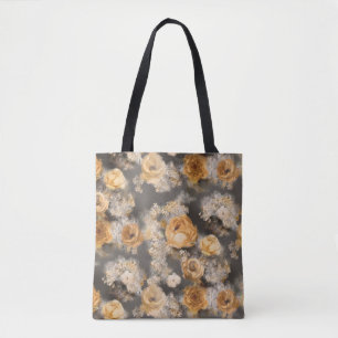 monochrome watercolor golden decorative flowers on tote bag