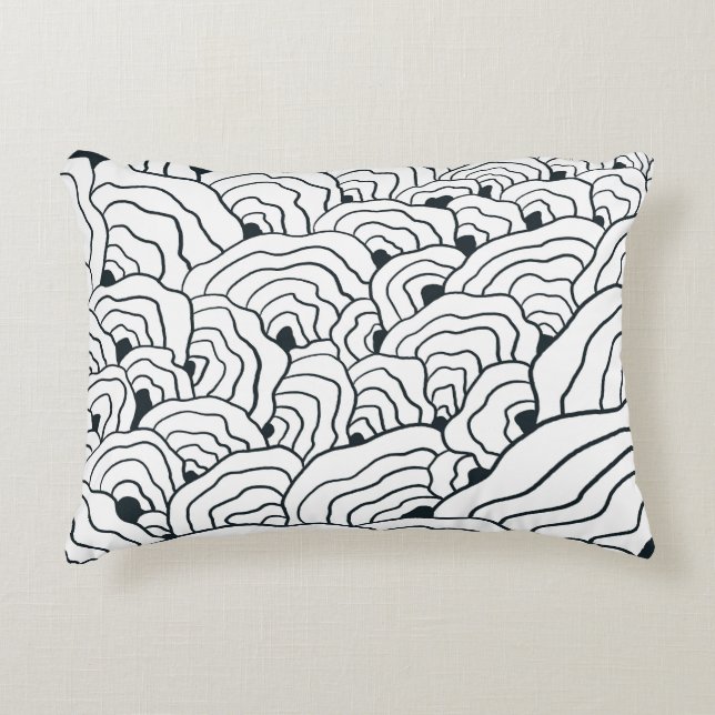 Monochrome Wave Pattern,  Modern Abstract Line Art Decorative Cushion (Front)