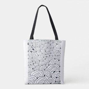 Monochrome Wave Pattern,  Modern Abstract Line Art Tote Bag