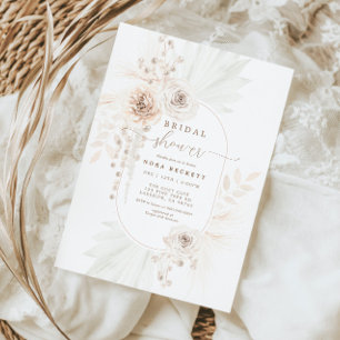 Monochrome White Boho Floral Bridal Shower Invitation