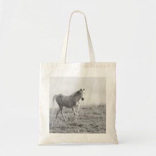 Monochrome white horse tote bag