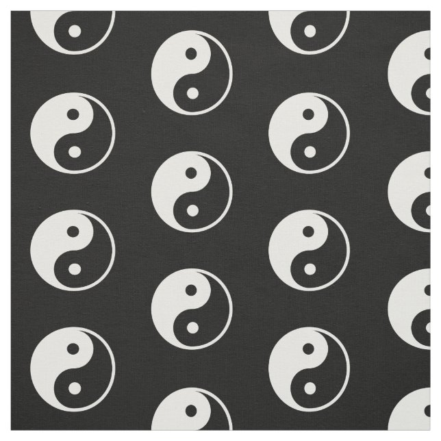 Monochrome White Yin Yang Symbol Print on Black Fabric (Swatch)