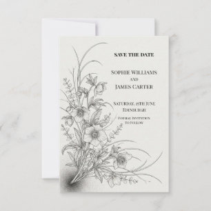 Monochrome Wildflower Wedding Save The Date