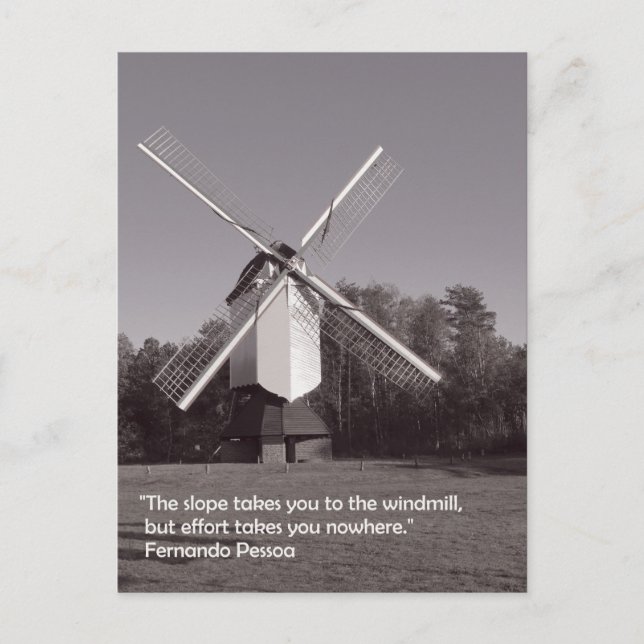 Monochrome windmill and inspirational quote postcard (Front)