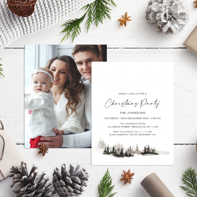 Monochrome Winter Christmas Party Photo Invitation (Creator Uploaded)