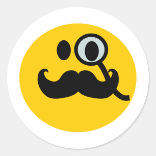 Monocle & Moustache Customisable backgrnd) Classic Round Sticker