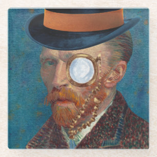 Monocle Van Gogh In Top Hat Glass Coaster