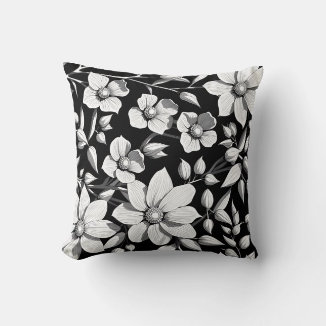 Monocrome Flower Pattern Cushion (Front)