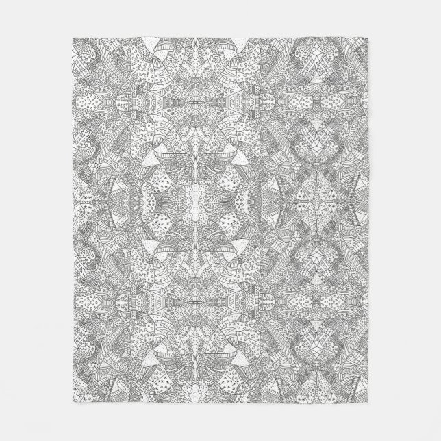 monocrome Symmetrical Doodle Mandala Black & White Fleece Blanket (Front)