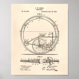 Monocycle 1894 Patent Art Old Peper Poster