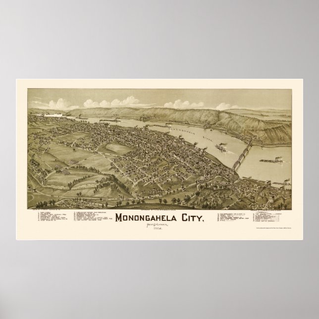 Monogahela City, PA Panoramic Map - 1902 Poster (Front)