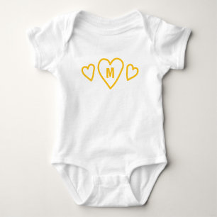Monogam Yellow Hearts Baby Bodysuit